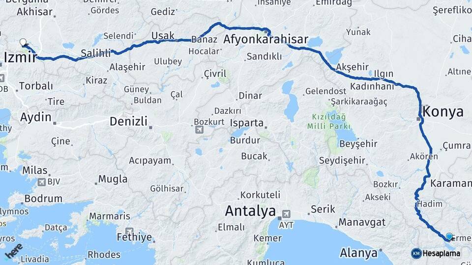 Karaman Ermenek Manisa Arası Kaç Km - Yol Haritası
