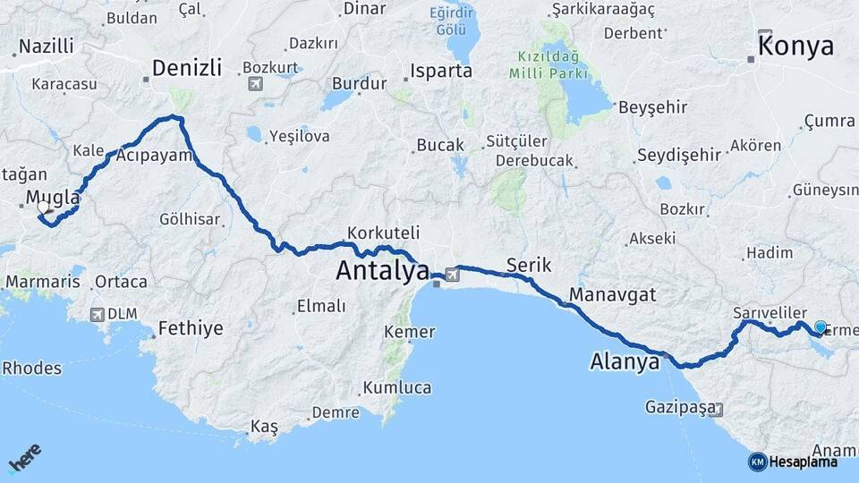 Karaman Ermenek Muğla Arası Kaç Km - Yol Haritası