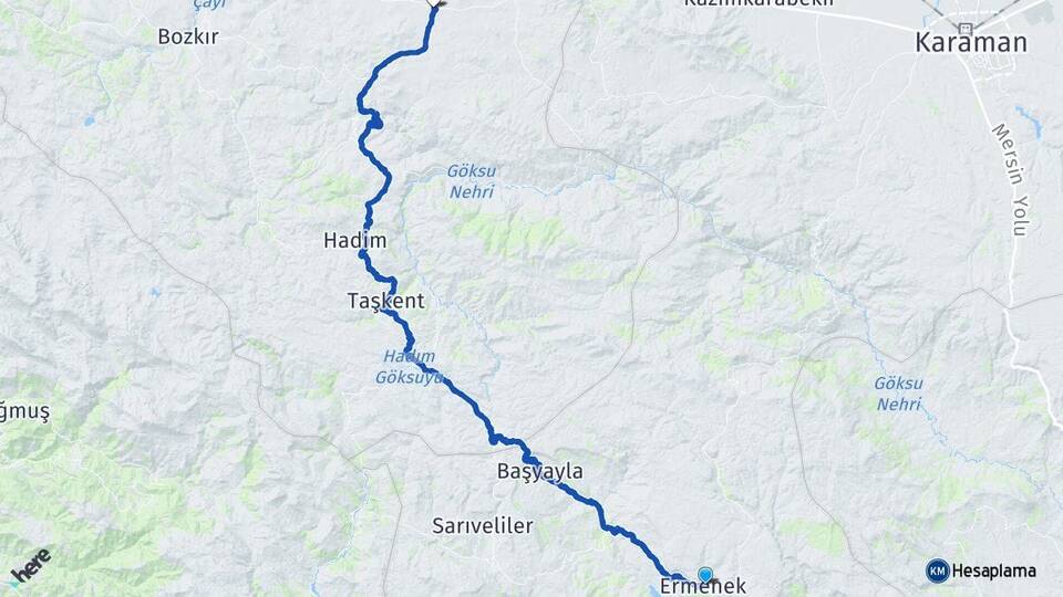 Karaman Ermenek Sarıoğlan Bozkır Konya Arası Kaç Km - Yol Haritası