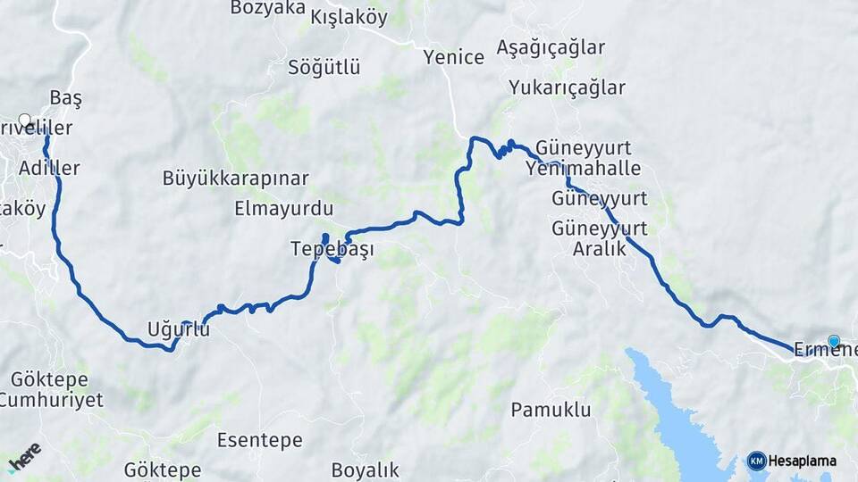 Karaman Ermenek Sarıveliler Arası Kaç Km - Yol Haritası