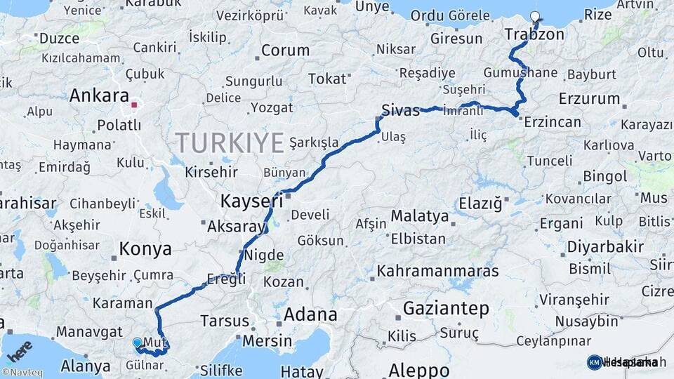 Karaman Ermenek Trabzon Arası Kaç Km - Yol Haritası