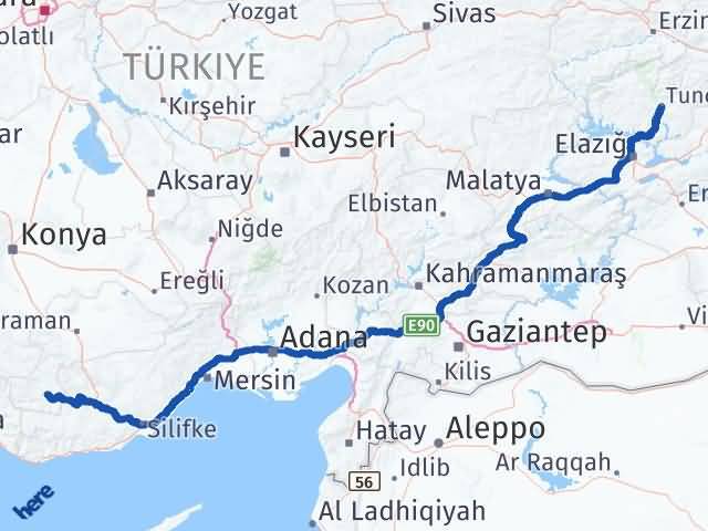 Karaman Ermenek Tunceli Arası Kaç Km - Yol Haritası