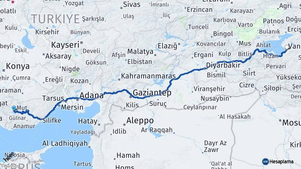 Karaman Ermenek Van Arası Kaç Km - Yol Haritası