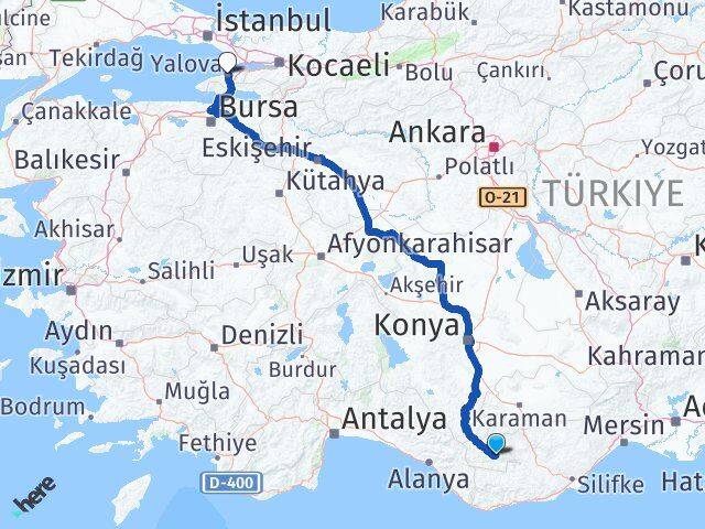 Karaman Ermenek Yalova Arası Kaç Km - Yol Haritası