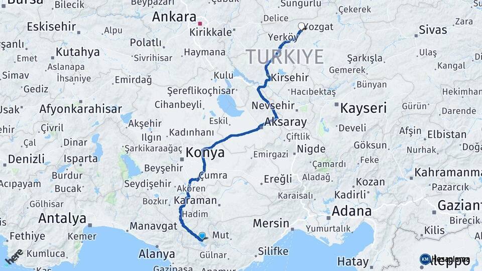 Karaman Ermenek Yozgat Arası Kaç Km - Yol Haritası