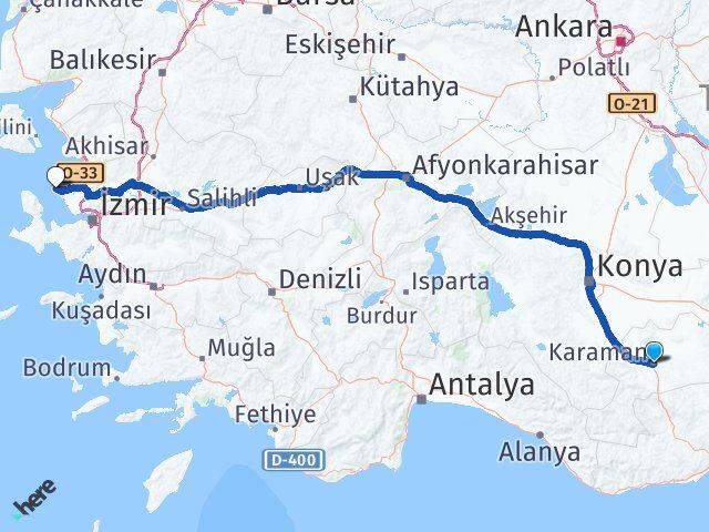Karaman Foça İzmir Arası Kaç Km - Yol Haritası