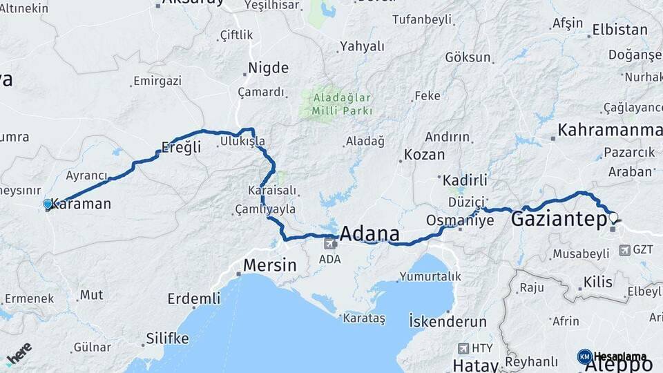 Karaman Gaziantep Arası Kaç Km - Yol Haritası