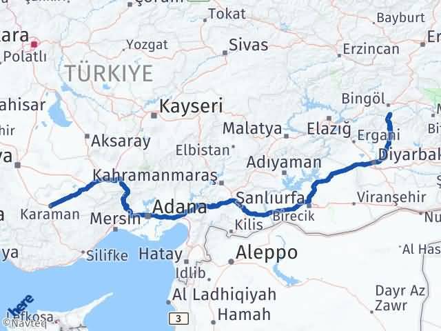 Karaman Genç Bingöl Arası Kaç Km - Yol Haritası