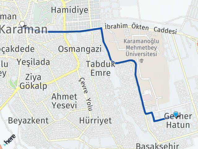 Gevher Hatun Karaman Arası Kaç Km - Yol Tarifi