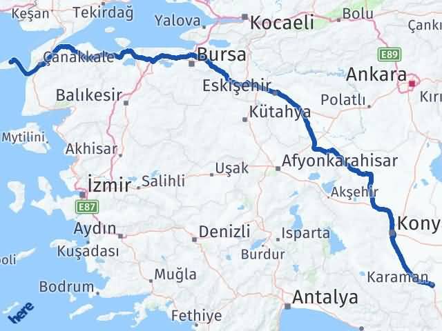 Karaman Gökçeada Çanakkale Arası Kaç Km - Yol Haritası