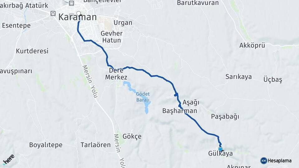 Gülkaya Karaman Arası Kaç Km - Yol Tarifi
