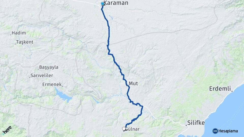 Karaman Gülnar Mersin Arası Kaç Km - Yol Haritası
