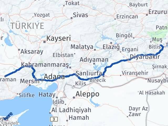 Karaman Güroymak Bitlis Arası Kaç Km - Yol Haritası