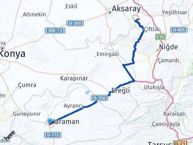 Karaman Güzelyurt Aksaray Arası Kaç Km - Yol Haritası