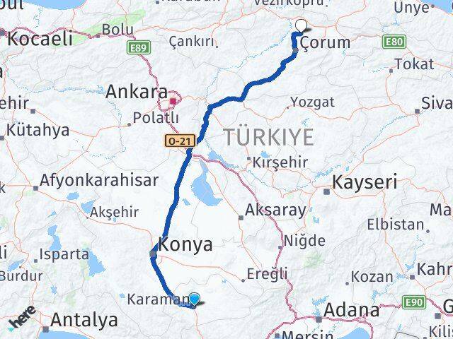 Karaman Hamamözü Amasya Arası Kaç Km - Yol Haritası