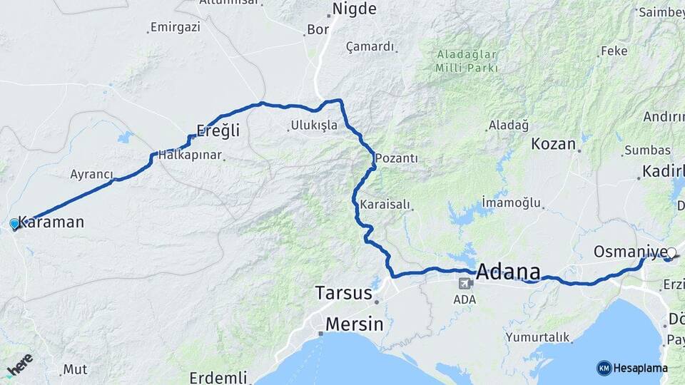 Karaman Hamidiye Arası Kaç Km - Yol Haritası