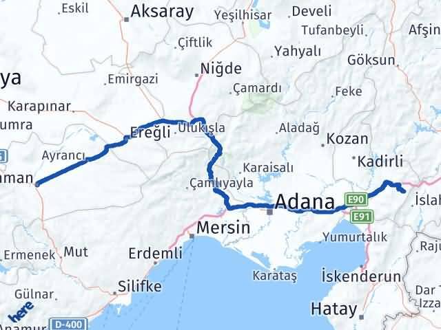 Karaman Hasanbeyli Osmaniye Arası Kaç Km - Yol Haritası