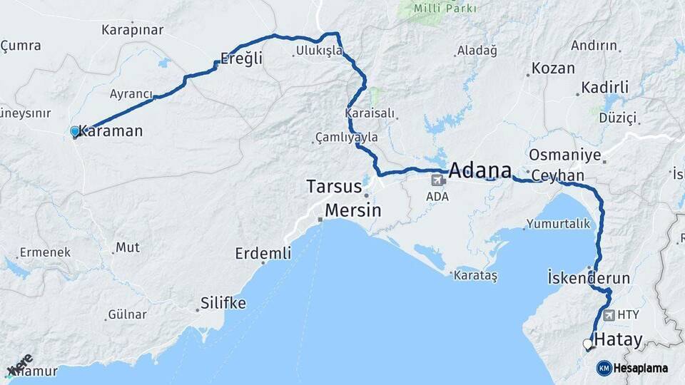 Karaman Hatay Arası Kaç Km - Yol Haritası