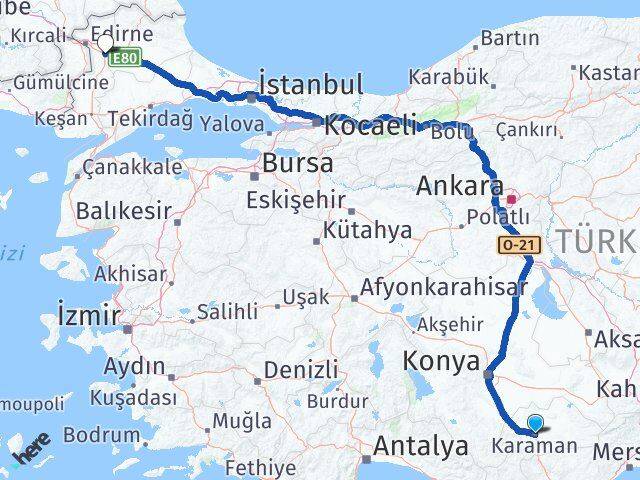 Karaman Havsa Edirne Arası Kaç Km - Yol Haritası