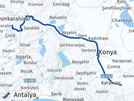 Karaman Hocalar Afyonkarahisar Arası Kaç Km - Yol Haritası