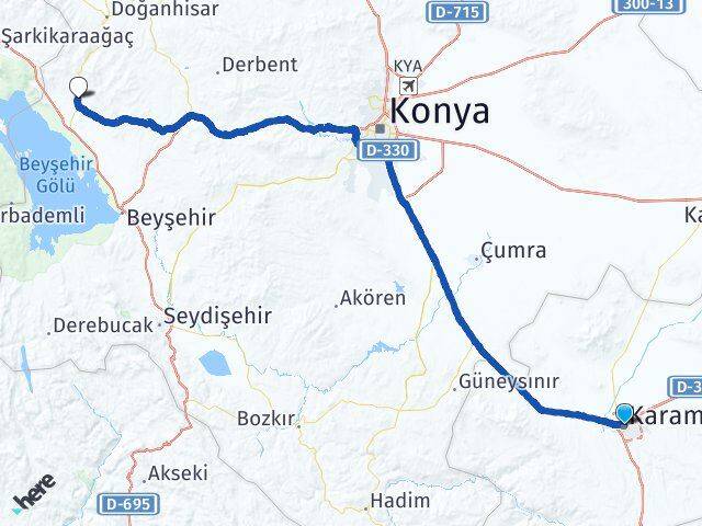 Karaman Hüyük Konya Arası Kaç Km - Yol Haritası