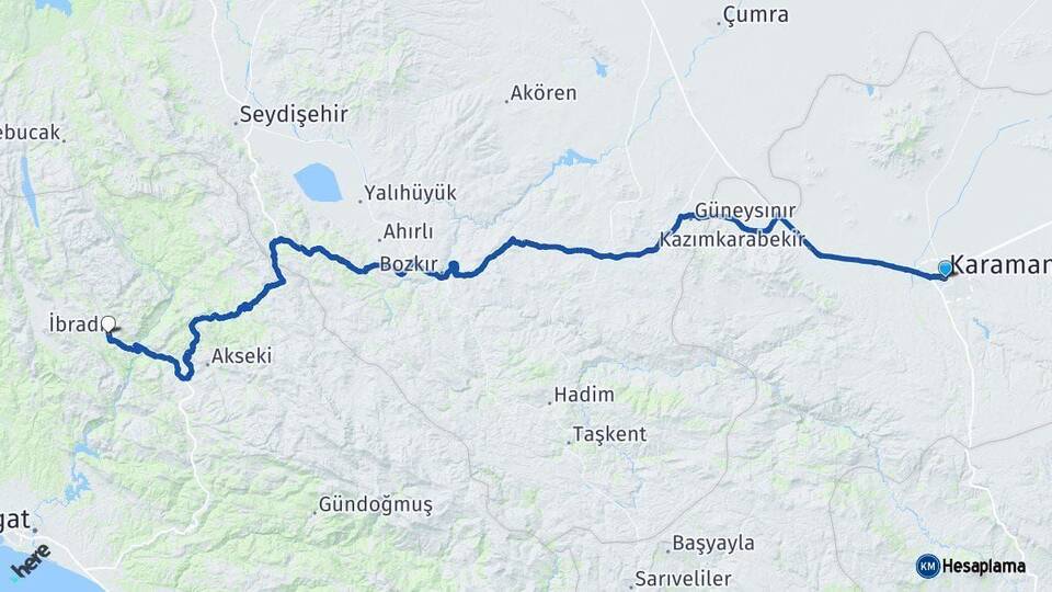 Karaman İbradı Antalya Arası Kaç Km - Yol Haritası