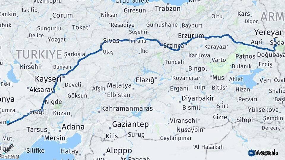 Karaman Iğdır Arası Kaç Km - Yol Haritası
