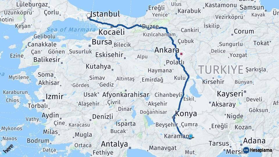 Karaman İstanbul Arası Kaç Km - Yol Haritası