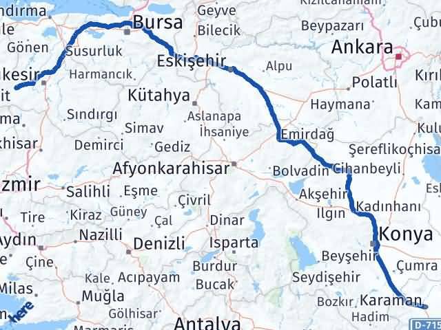 Karaman İvrindi Balıkesir Arası Kaç Km - Yol Haritası
