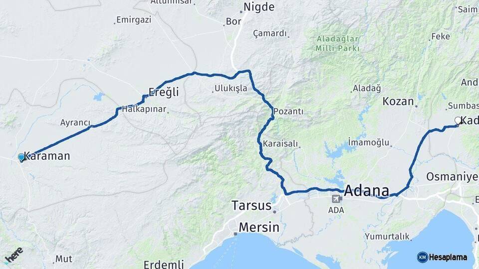 Karaman Kadirli Osmaniye Arası Kaç Km - Yol Haritası