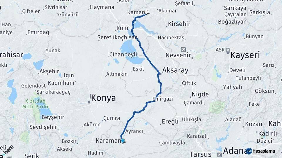Karaman Kaman Kırşehir Arası Kaç Km - Yol Haritası