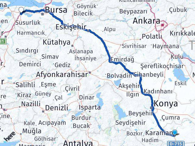 Karaman Karacabey Bursa Arası Kaç Km - Yol Haritası