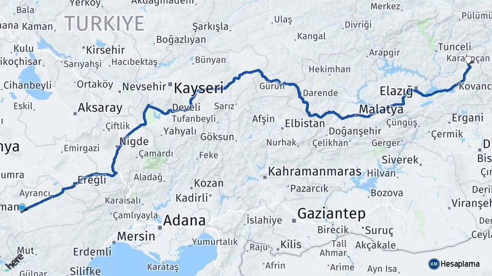 Karaman Karakoçan Elazığ Arası Kaç Km - Yol Haritası