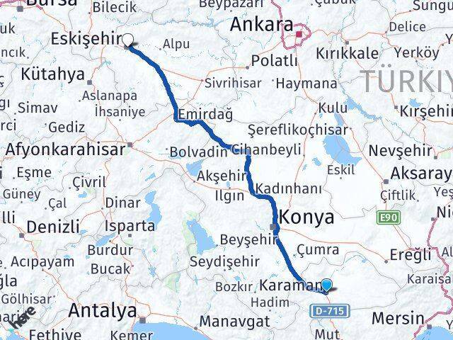 Karamanoğlu Mehmet Bey Eskişehir Arası Kaç Km - Yol Tarifi