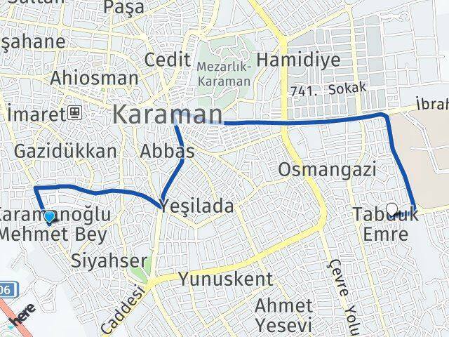 Karamanoğlu Mehmet Bey Tabduk Emre Arası Kaç Km - Yol Tarifi