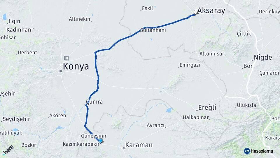 Karaman Kazımkarabekir Aksaray Arası Kaç Km - Yol Haritası