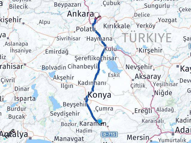 Karaman Kazımkarabekir Ankara Arası Kaç Km - Yol Haritası