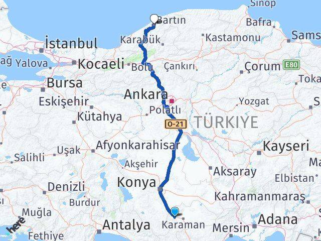 Karaman Kazımkarabekir Bartın Arası Kaç Km - Yol Haritası