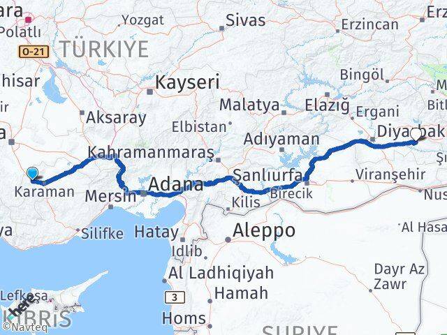 Karaman Kazımkarabekir Batman Arası Kaç Km - Yol Haritası