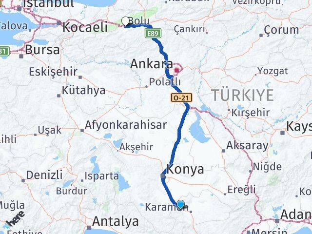 Karaman Kazımkarabekir Bolu Arası Kaç Km - Yol Haritası
