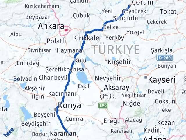 Karaman Kazımkarabekir Çorum Arası Kaç Km - Yol Haritası