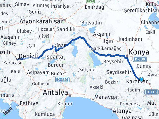 Karaman Kazımkarabekir Denizli Arası Kaç Km - Yol Haritası