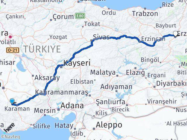 Karaman Kazımkarabekir Erzurum Arası Kaç Km - Yol Haritası