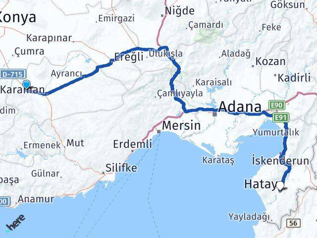Karaman Kazımkarabekir Hatay Arası Kaç Km - Yol Haritası