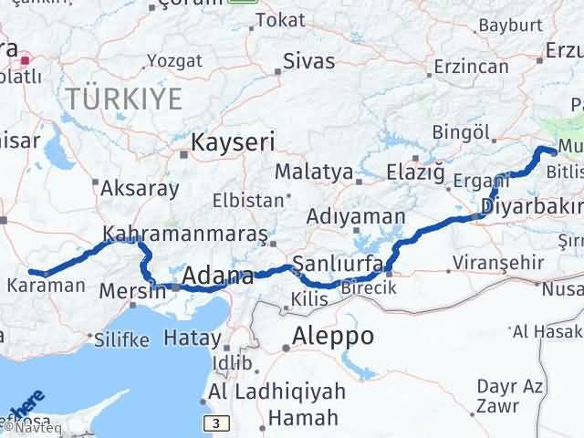 Karaman Kazımkarabekir Muş Arası Kaç Km - Yol Haritası