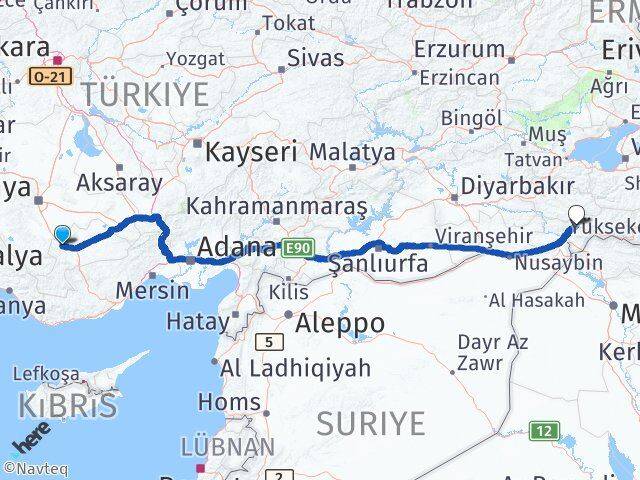 Karaman Kazımkarabekir Şırnak Arası Kaç Km - Yol Haritası