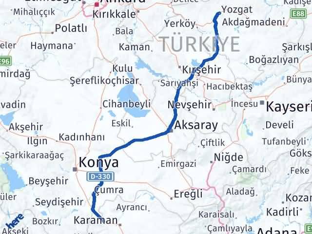 Karaman Kazımkarabekir Yozgat Arası Kaç Km - Yol Haritası