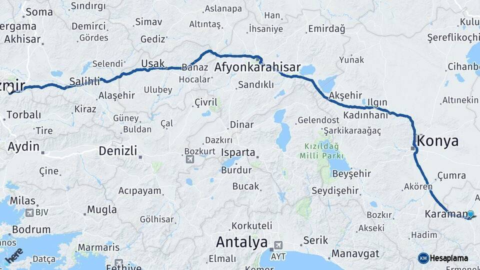 Karaman Kemalpaşa İzmir Arası Kaç Km - Yol Haritası