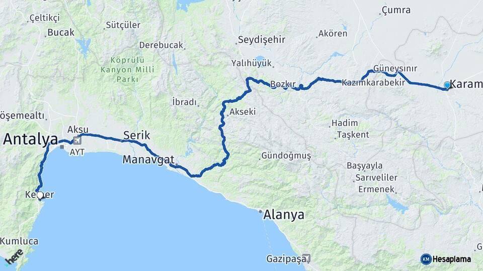 Karaman Kemer Antalya Arası Kaç Km - Yol Haritası