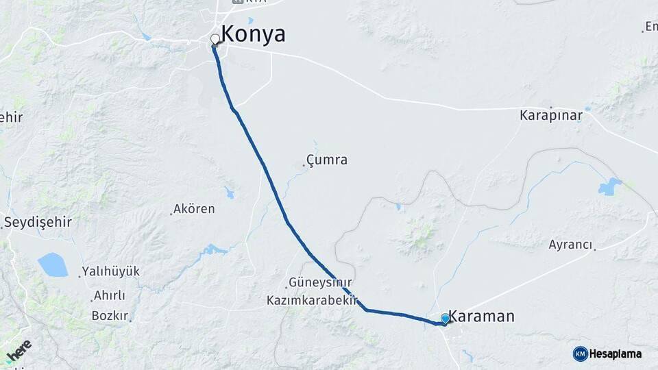 Karaman Konya Arası Kaç Km - Yol Haritası